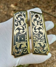 Blackbeard’s Flag Jolly Roger 1911 Compact Grips | Custom Engraved Brass |