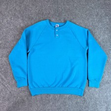 Vintage Russell Athletic Sweatshirt Mens M Blue Henley Pullover USA Made 90s