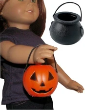 Halloween Pumpkin or Witch Cauldron Treat Bucket for 18" Popular Girl Size Doll