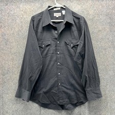 Vintage Sheplers Shirt Mens 17 34 Black Pearl Snap Preppy Cowboy Western Cotton
