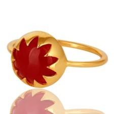 Natural Red Aventurine Gemstone Ring 18K Gold Plated 925 Sterling Silver Jewelry