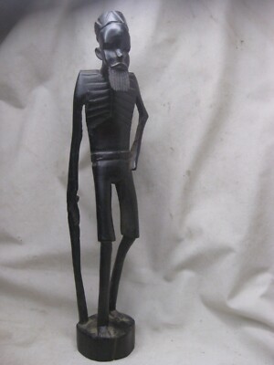 *damaged carved hard wooden statue African old man cane stick carving art *NOTE