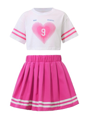 Kids Girls 2Pcs Modern Dance Outfit Soft T-shirt+Skirt Set Street Dance - Picture 20 of 80