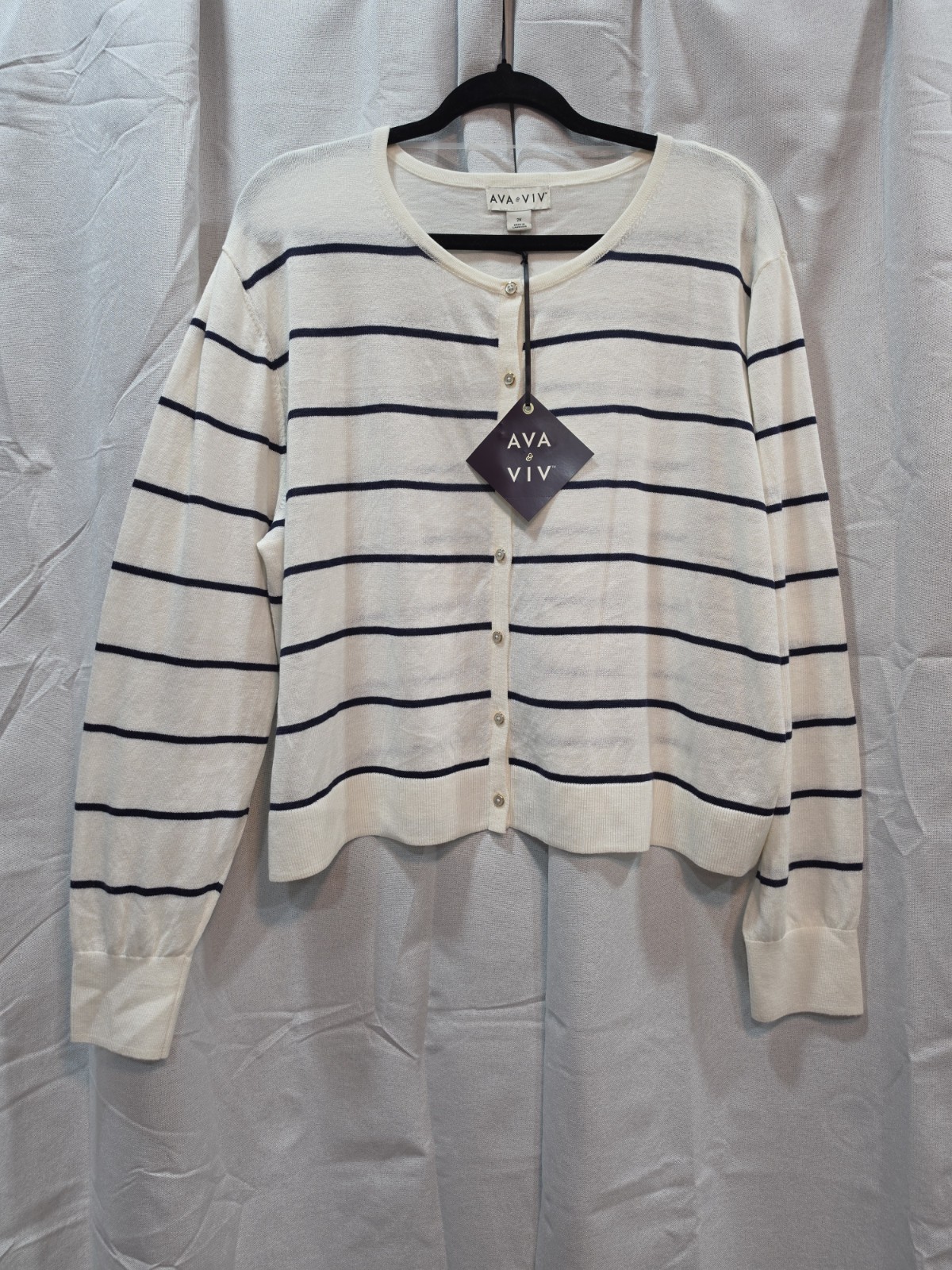 Ava And Viv White Striped Cardigan BUTTER SOFT Long Sleeve Size 2X (20-22)