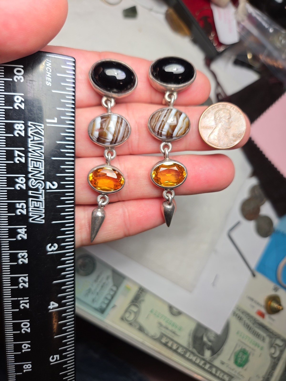 Beautiful Multi Colored Dangle Earrings Vintage 9… - image 3