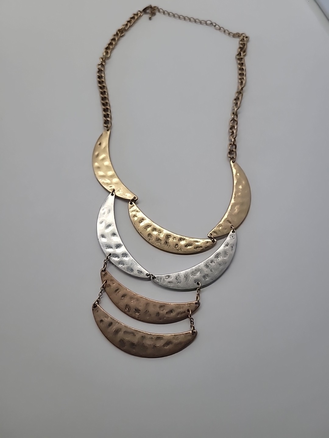 Vintage Hammered Crescent Statement Necklace Mixe… - image 9