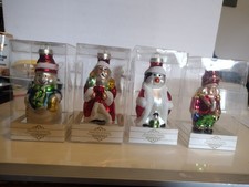 4 Glass Blown Christmas Ornaments New In Boxes Santa Penguin Snowman Soldier