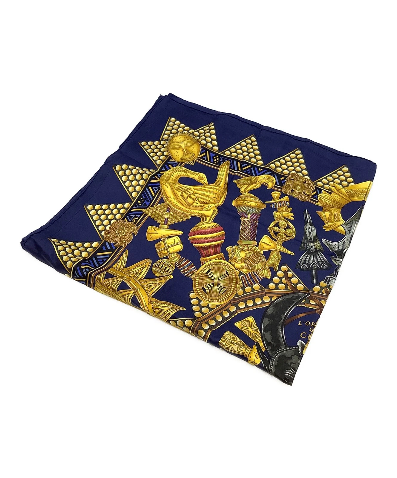 Hermes — HERMES Carre 90 L'OR DES CHEFS Silk Scarf Navy France Authentic  SR1847