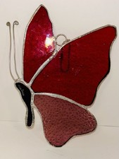 Stained Glass Butterfly Sun Catcher Red, Textured Pink  Black 6.5  X 4.5  