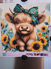 30x30cm Completed Diamond art Highland Calf with Teal Bow