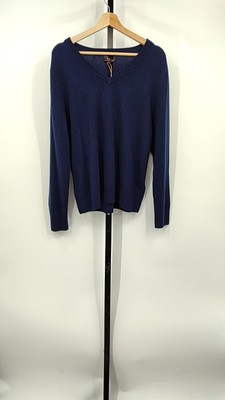 Quince Women Mongolian Cashmere V-Neck Sweater TRUE Navy Sleeved Top XL