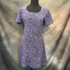 EXPRESS Vintage 90s Blue Purple Swirl Dot Short Sleeve A-Line Dress Women's 9/10