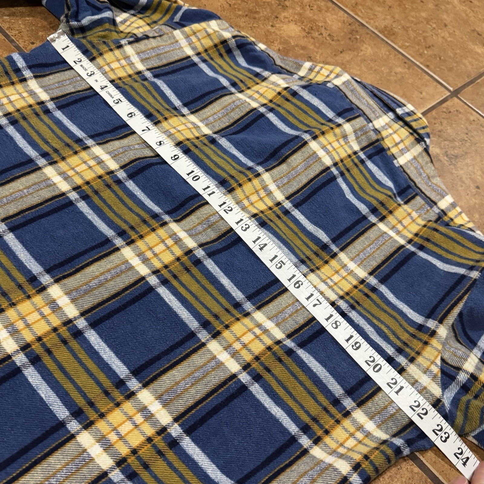 Marlboro Vintage Flannel Shirt Blue Yellow Men’s Size L Casual Plaid image 10