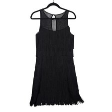 White House Black Market Black Fringe Mesh Flapper Dress Gatsby Party Small