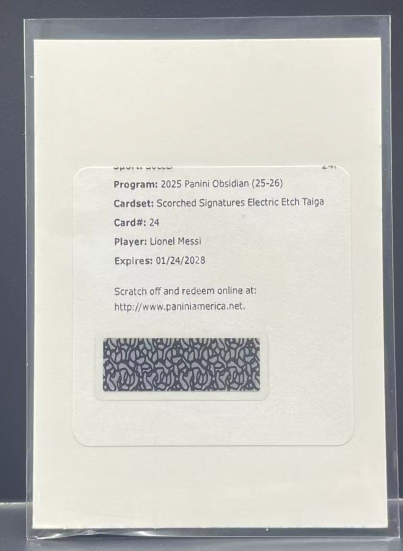 2025-26 Panini Obsidian Lionel Messi Scorched Auto Electric Etch Taiga /25