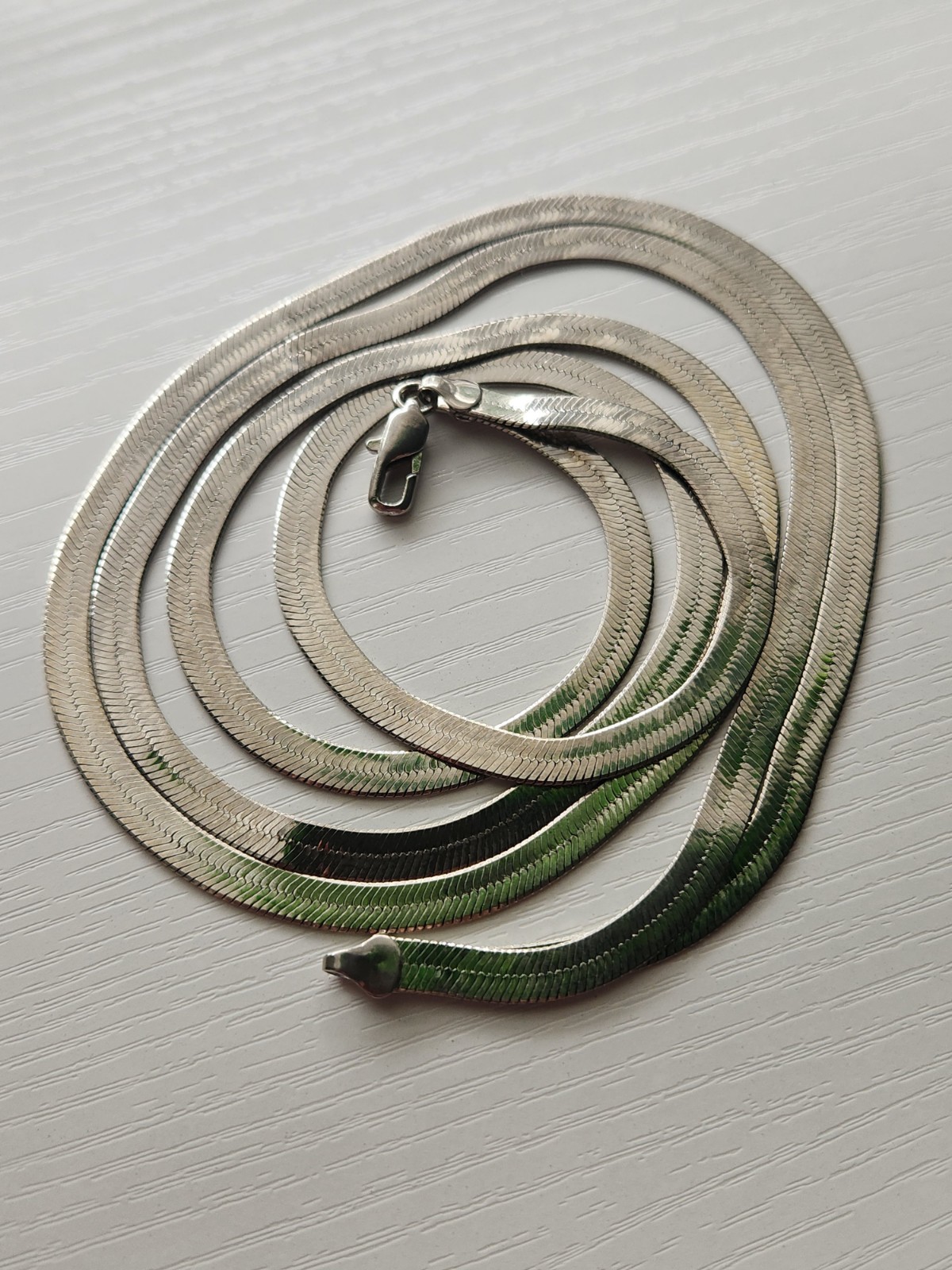 Double Strand Layered Silvertone Herringbone Link… - image 13