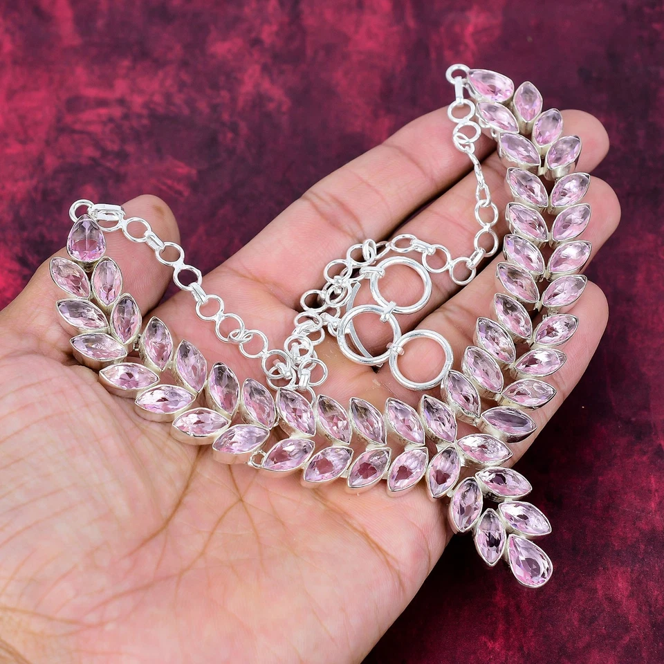 Beautiful Pink Kunzite Gemstone Handmade Jewelry 925 Sterling Silver Necklace - Image 2 of 4