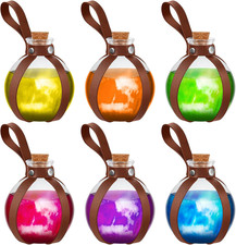 6 Pcs Halloween Glass Potion Bottles with Cork Belt,Brown Renaissance Witch Co