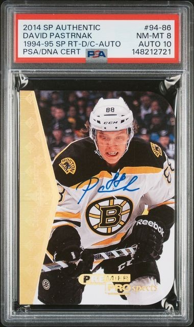 2014 SP Authentic #94-86 David Pastrnak RC Rookie 1994 Retro PSA 8 / Auto 10 view 3
