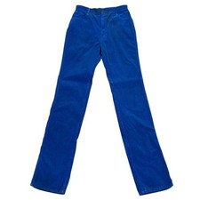 1980s High Rise Straight Leg Blue Corduroy Pants 100 Cotton Waist 24