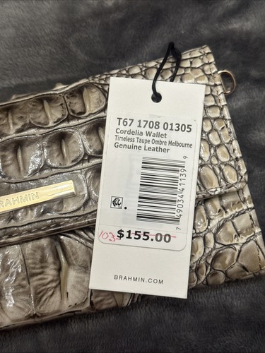 Portafoglio Brahmin Melbourne Cordelia Trifold in pelle senza tempo Taupe Ombre NUOVO con etichette - Foto 2 di 11
