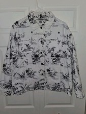 Chico's Design Oriental Garden Themed, Embroidered Denim Jacket Womens Size 2/M