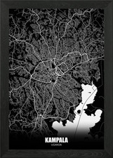 Kampala Uganda Dark Map Framed Wall Art Poster Canvas Print Picture