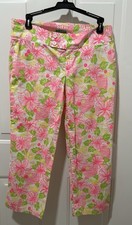 Lilly Pulitzer Floral Ankle Pants Pink Green Stretch Cotton Spandex Size 6