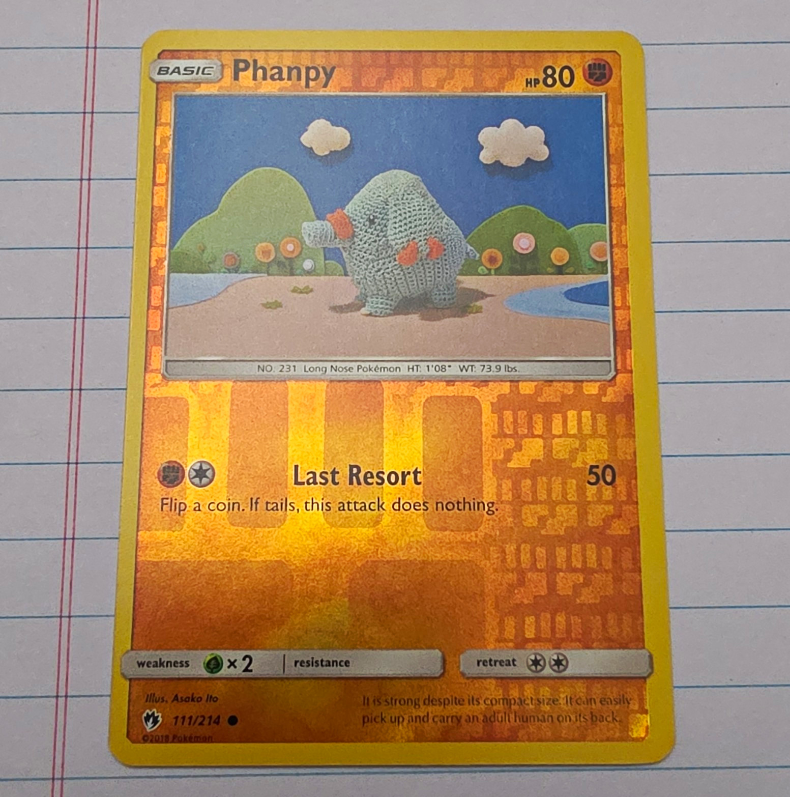 POKEMON PHANPY 111/214 REVERSE HOLO SM LOST THUNDER EN COMMON ASAKO ITO 2018
