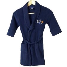 OshKosh Boys Fleece Robe Blue Size 4 5 XS Embroider Pockets Belt All Star Sports
