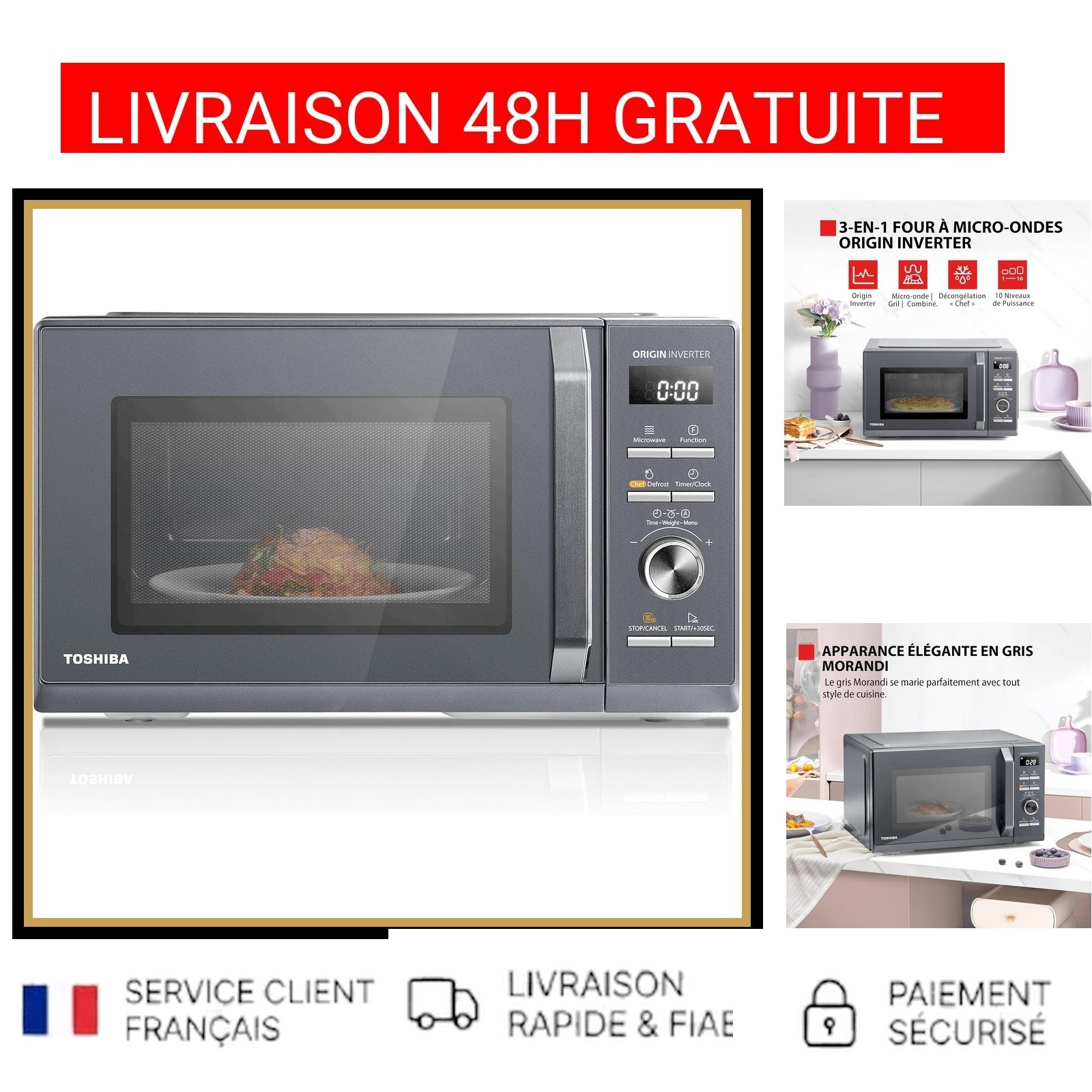 Micro-ondes Inverter Toshiba Four Grill 25L 900W Combiné pour Cuisine Moderne