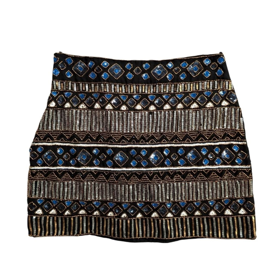 Новый с Ярлыками Yumi Kim бисером мини юбка | размер L | черный синий золотой блестки - Изображение 2 из 4
