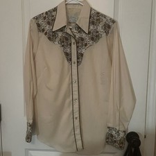 Vintage H BAR C California Ranchwear Western Shirt Floral Brown 70s SIZE 36