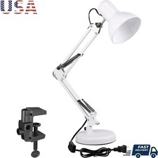 2-in-1 Adjustable Desk Lamp Clamp Stand Flex Arm White Metal Lighting New