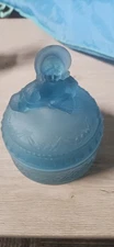 Satin Blue Glass Dermay Victorian Lady Powder Jar Vtg 1920's-1930's