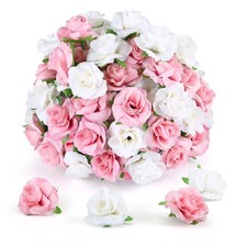 50pcs Mini Roses Artificial Flower Heads, 1.6  Small Silk Fake Rose for DIY W...