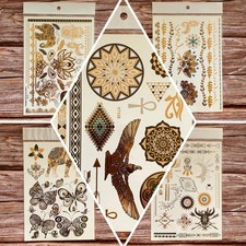 Large Boho Tattoo sticker  METALLIC  FLASH  FOIL l Gold  Exotic  Temporary