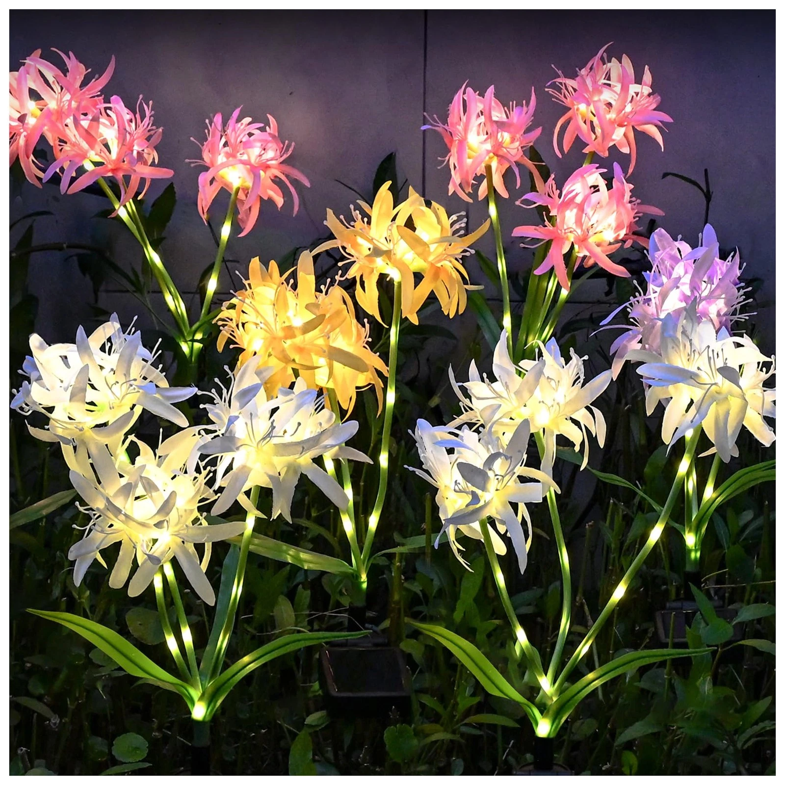 Solar Spider Lily Flower Lights Outdoor Waterproof 4 Pack, Glowing Flowers & ...