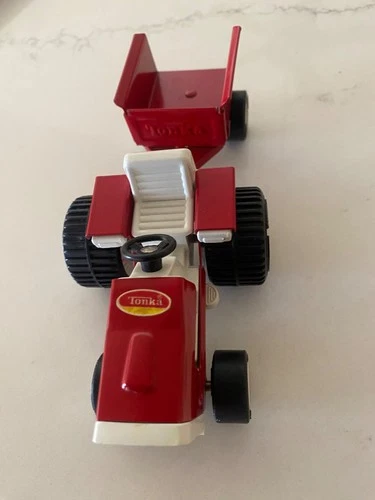 Vintage 70s Tonka Farm Tractor And Trailer Red Toy Vehicle Farming Pre Owned