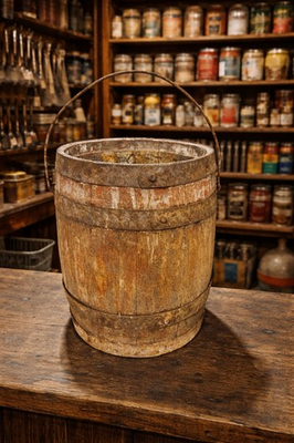 #ad Rare Vintage Antique Lg Size 10quot; Wooden Wood Paint Pail Barrel Bucket $249.00