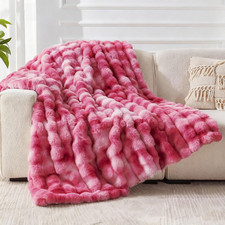 Faux Fur Throw Blanket for Couch Cozy Fuzzy Fluffy Soft Plush Thick Bubble