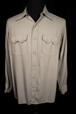 Vintage 1950's Light Gray Rayon Gabardine Western Snap Shirt Size Medium VG Cond