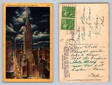 Chrysler Building at Night New York NY-New York, Skyline Lights Vintage Postcard