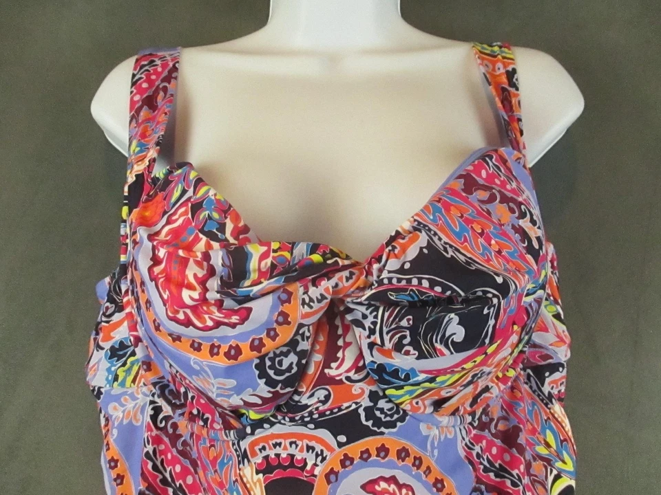Anne Cole Tankini Swim Top Womens 18W Multi Paisley Ruched Padded Plus Size - Image 2 of 4