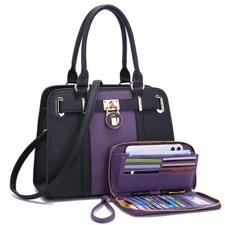 2pcs Purple Black Handbag Set for Women - Tote & Wallet