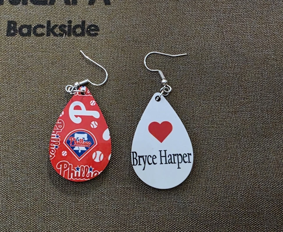 Philadelphia Phillies  baseball inspired tearrdrop wooden dangle earrings - Image 2 of 2