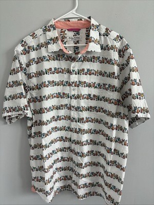 Tommy Bahama Nova Wave Last Call Camp Shirt Men XL Martini Cocktail Seersucker
