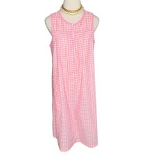 Komar vintage pink gingham plaid zip front nightgown house dress size medium M