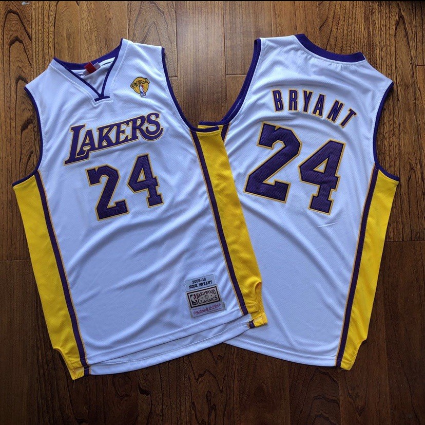 Los Angeles Lakers Kobe Bryant white 24 NBA Finals retro style jersey