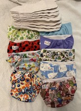 Lot of 9 Alva Baby Pocket Cloth Diapers with 10 Liners/Inserts